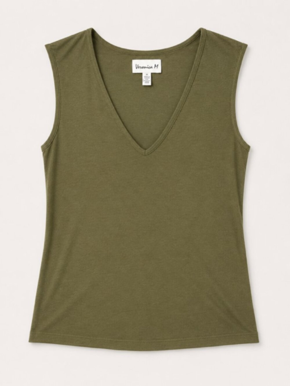 Veronica M Olive Green V Neck Tank Women’s S Minimalist Utility Basic